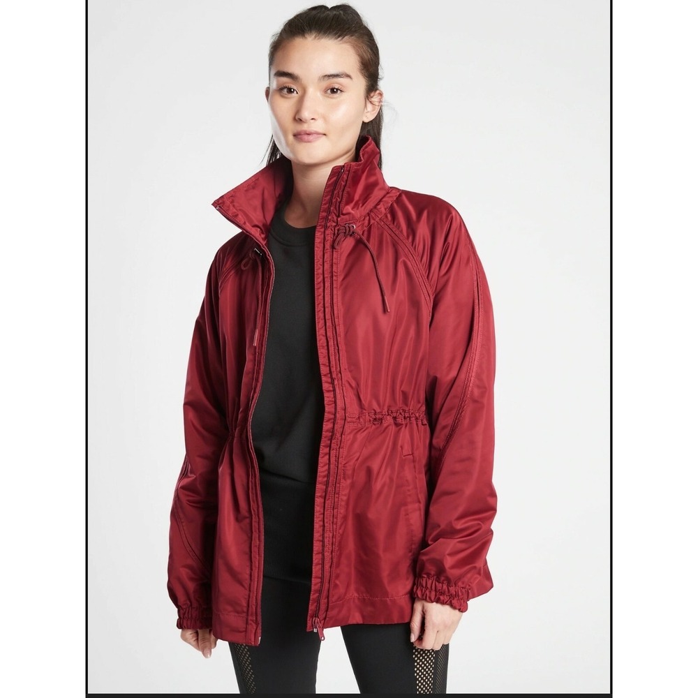 Athleta Escape Windbreaker Jacket‎ Womens M Canyon Red Cinched Waist Zip 598519